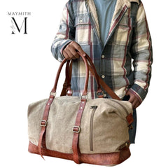 Handmade Duffel Bag For Gym l Overnight Bag l Daily Use l Travel Bag l Gym Bag Color- Khakhi/Burgandy (36 ht x 51 lgth x 19 wd)