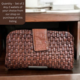Leather Wallet l Set of 2 l Washed Wallet l Vintage Wallet l Woven Wallet l Women's Wallet l Gift for her l Handcrafted