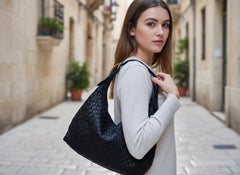 Leather Handwoven Bag | Soft Slouchy Hobo Bag | Shoulder Bag with Adjustable Strap| Vintage Look |