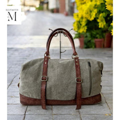 Handmade Duffel Bag For Gym l Overnight Bag l Daily Use l Travel Bag l Gym Bag Color- Khakhi/Burgandy (36 ht x 51 lgth x 19 wd)