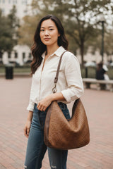 Handcrafted Shoulder bag l washed bag l Full Grained Leather l Soft leather l Day Bag l Woven design l Premium l Contrast color
