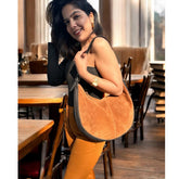 Handcrafted Suede shoulder bag l Suede bag l Leather Bag l Leather shoulder bag l Women's Bag l Ladies Handbag l half-moon l Women's purse