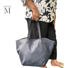 Leather Bag l Handcrafted Tote Bag for Office l Stylish Carry l Daily use l Party Bag for Women Color-Navy Blue