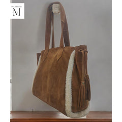 Handcrafted Suede tote l Suede bag l Faux Fur Trims l Leather Bag l Leather Tote l Fur Bag l Women's Bag l Ladies Handbag l Gift for her