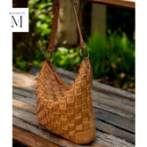 Leather bag l Handcrafted leather Shoulder bag l Office Bag l shopping Bag l Premium leather l washed bag l woven front l Premium quality