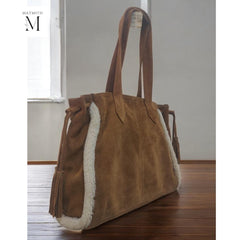 Handcrafted Suede tote l Suede bag l Faux Fur Trims l Leather Bag l Leather Tote l Fur Bag l Women's Bag l Ladies Handbag l Gift for her