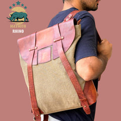 Handmade Backpack for Office l Stylish Carry l Daily use Color- Khakhi/ Burgandy (35 ht x31 lgth x 10 wd)