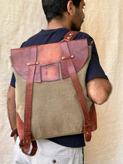Handmade Backpack for Office l Stylish Carry l Daily use Color- Khakhi/ Burgandy (35 ht x31 lgth x 10 wd)