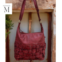 Handcrafted Leather Hobo with woven front l Stylish Carry l Daily use l Shopping bag l office bag l Daily Use l Washed Bag I Vintage Look |