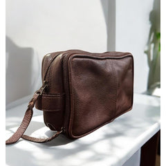 Handcrafted Vanity pouch l washed l Full Grained Leather l Soft leather l Premium Quality l Gift l leather accessory