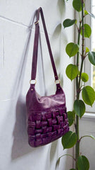 Handcrafted Leather Hobo with woven front l Stylish Carry l Daily use l Shopping bag l office bag l Daily Use l Washed Bag I Vintage Look |