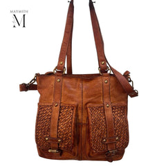 Handcrafted shoulder bag with woven front l Stylish Carry l Daily use l Shopping bag l office bag l Daily Use l Washed leather bag