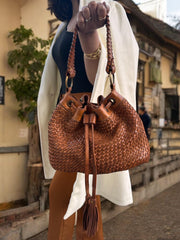 Leather bag | Handcrafted leather bag | Woven Bucket Bag Office bag l Daily use bag l Premium Leather quality l leather woven bag
