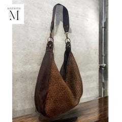 Handcrafted Shoulder bag l washed bag l Full Grained Leather l Soft leather l Day Bag l Woven design l Premium l Contrast color
