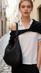 Leather Handwoven Bag | Soft Slouchy Hobo Bag | Shoulder Bag with Adjustable Strap| Vintage Look |