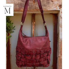 Handmade shoulder bag with woven front for  l Stylish Carry l Daily use l Premium leather bag l vintage look l Antique hand finished