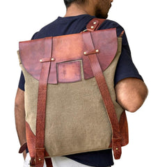 Handmade Backpack  for Office l Stylish Carry l Daily use Color- Khakhi/ Burgandy (35 ht x31 lgth x 10 wd)