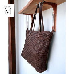 Leather Bag l Handcrafted Tote Bag with woven front for Office l Stylish Carry l Daily use l Premium leather l Vintage look