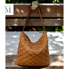 Leather bag l Handcrafted leather Shoulder bag l Office Bag l shopping Bag l Premium leather l washed bag l woven front l Premium quality