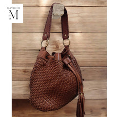 Leather bag | Handcrafted leather bag | Woven Bucket Bag Office bag l Daily use bag l Premium Leather quality l leather woven bag