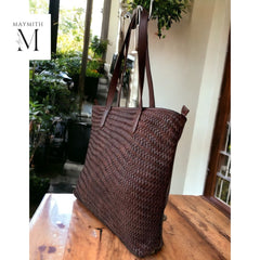 Leather Bag l Handcrafted Tote Bag with woven front for Office l Stylish Carry l Daily use l Premium leather l Vintage look