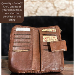 Leather Wallet l Set of 2 l Washed Wallet l Vintage Wallet l Woven Wallet l Women's Wallet l Gift for her l Handcrafted