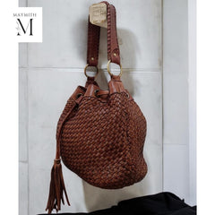 Leather bag | Handcrafted leather bag | Woven Bucket Bag Office bag l Daily use bag l Premium Leather quality l leather woven bag