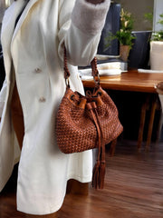 Leather bag | Handcrafted leather bag | Woven Bucket Bag Office bag l Daily use bag l Premium Leather quality l leather woven bag